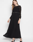 Madame Embellished Waist Band Black Maxi Dress