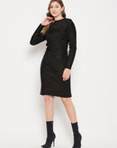Madame Shimmery Feather Knit Black Bodycon Sweater Dress