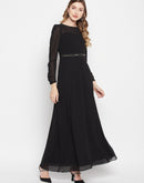 Madame Embellished Waist Band Black Maxi Dress