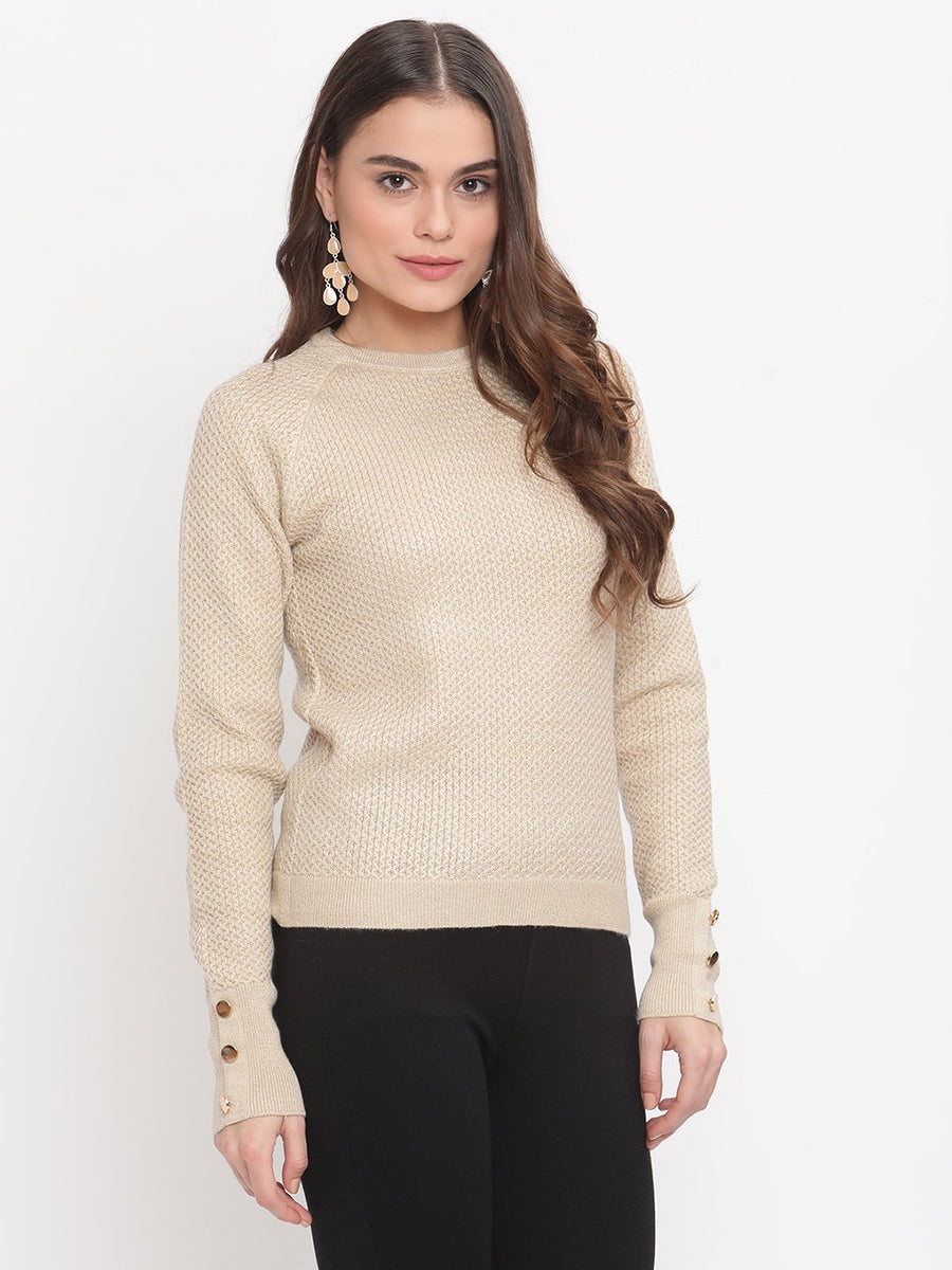 Madame  Beige Solid Sweater