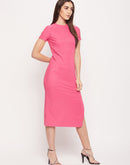 Madame Solid Pink Knit Slit Dress