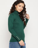 Madame Solid Bottle Green Turtleneck Sweater