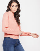 Madame Solid Peach Mock Neck Sweater