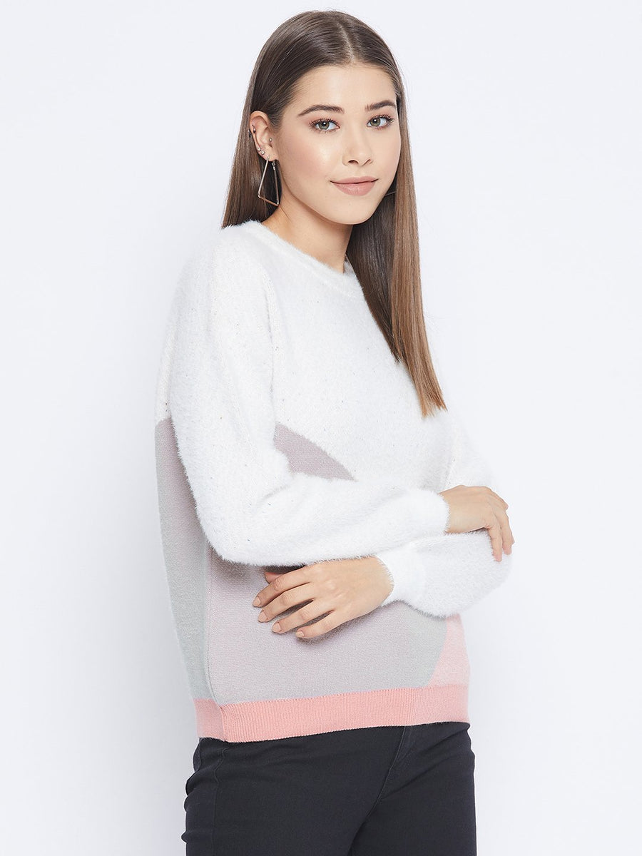 Madame  Peach Color Block Sweater