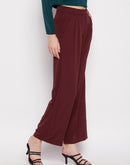 Madame Maroon Pleated Wide Leg Trousers