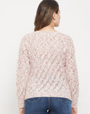 Madame Open Knit Printed White Sweater