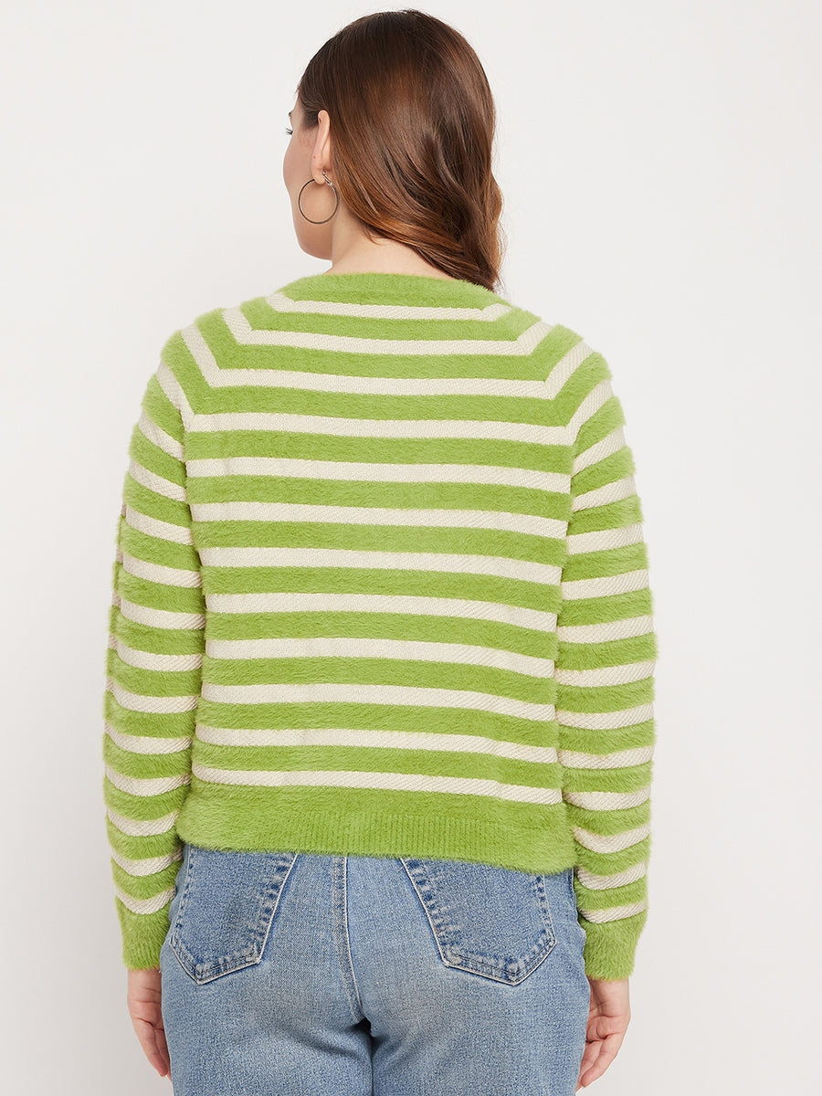 MADAME Green Striped Sweater for Women