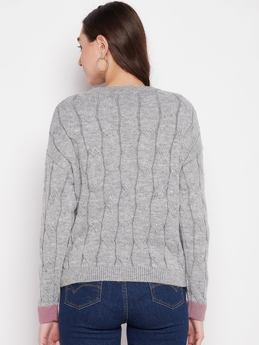 MADAME Grey Cable Knit Sweater