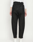 Madame Ruched Waistband Black Mom Jeans