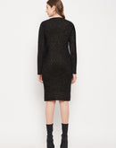 Madame Shimmery Feather Knit Black Bodycon Sweater Dress