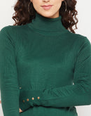 Madame Solid Bottle Green Turtleneck Sweater