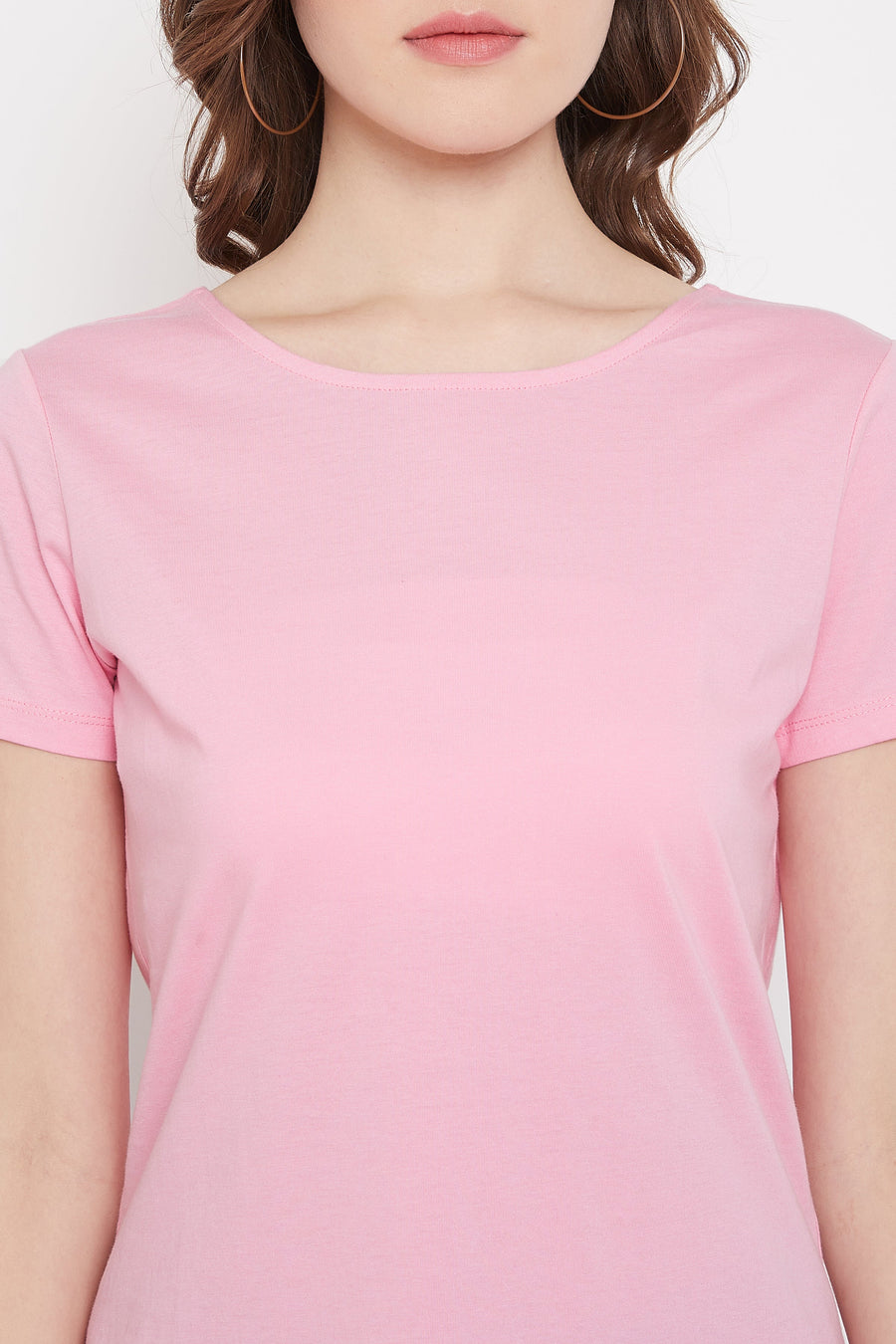 Madame Pink Solid Half Sleeve Top for Women