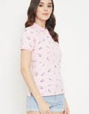 Madame Pink Floral Print Polo T-Shirt