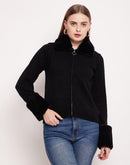 Camla Barcelona Faux Fur Collar And Cuffs Black Cardigan