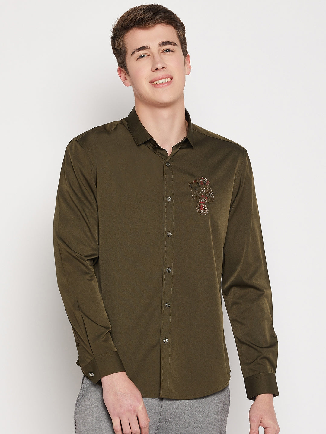 military green mens shirt