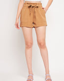 Camla Barcelona Ruffle Tie Waist Tan Shorts