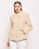 Camla Barcelona Chequered Beige Linen Coat