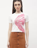 Madame Graphic Print Off-White Ribbed T-shirt