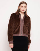 Camla Barcelona Feather Knit Fleece Brown Jacket