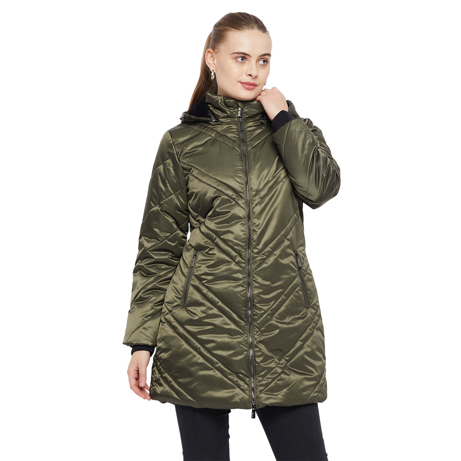 Camla Barcelona Quilted Olive Green Longline Jacket