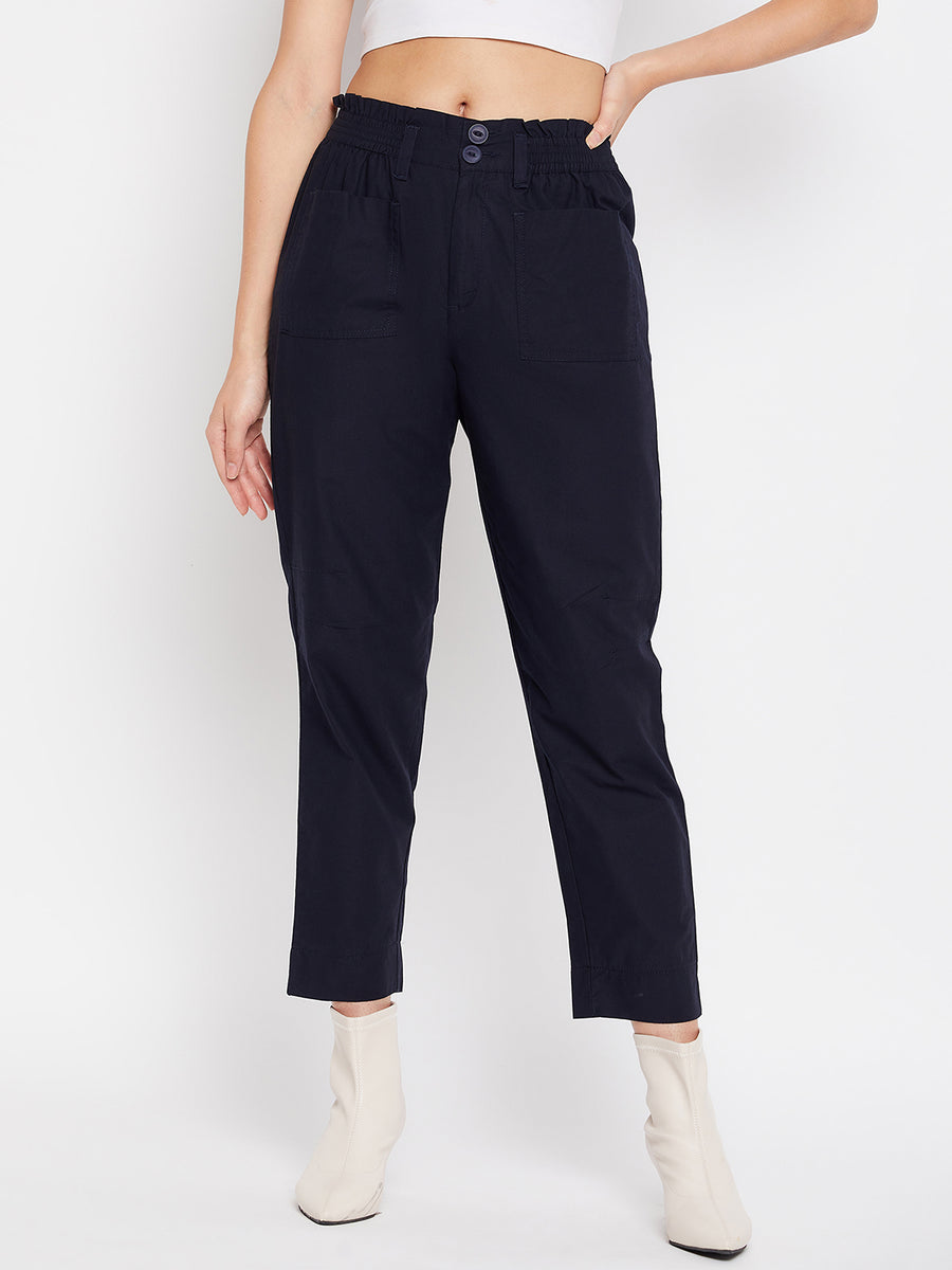 Madame Navy Cotton  Ankle Length Trousers