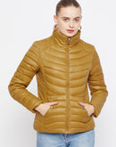 Madame Stand Collar Tan Quilted Jacket