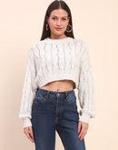 Camla Barcelona Cable Knit Light Grey Cotton Crop Sweater
