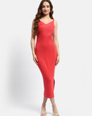 Madame Shanaya Kapoor V-Neck Coral Bodycon Dress