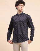 Camla Barcelona Printed Navy Blue Button Down Shirt