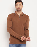 Camla Barcelona Solid Textured Brown T-shirt for Men