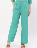 Madame Front Pleated Jade Green Straight Fit Trousers