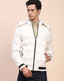 Camla Barcelona Puffed Textured White Zipped Jacket