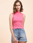 Camla Barcelona Mock Neck Pink Ribbed Top