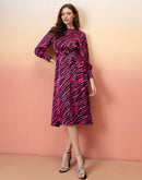 Madame Animal Print Fit & Flare Belted Pink Dress
