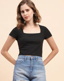 Camla Barcelona Square Neck Black Ribbed Top