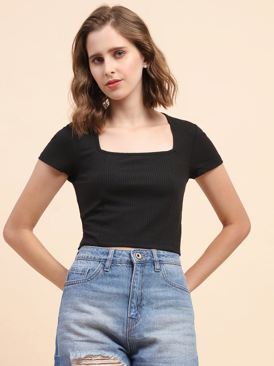 Camla Barcelona Square Neck Black Ribbed Top