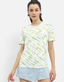 Madame Abstract Print Green Regular T-shirt