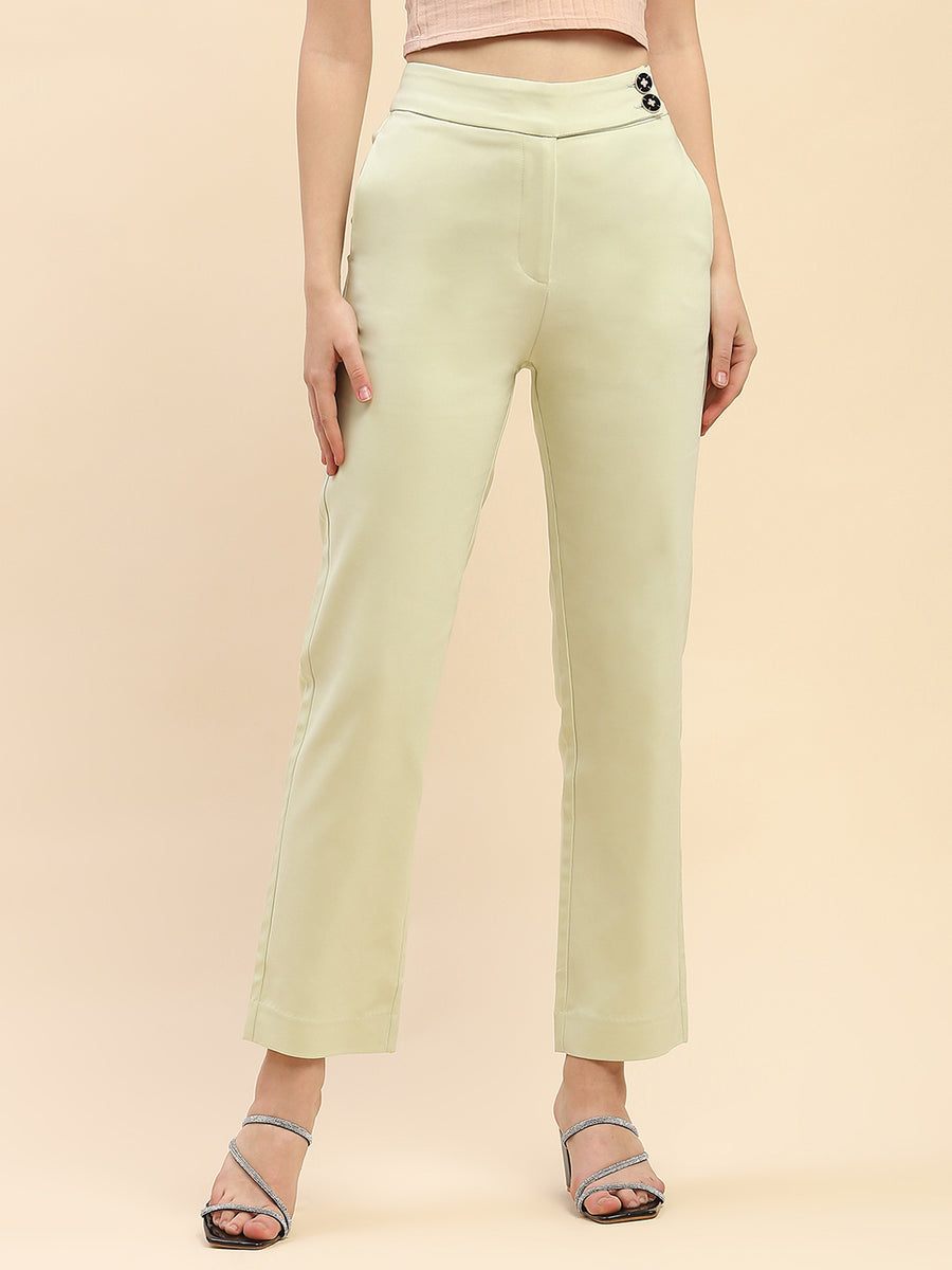 Camla Barcelona Solid Mint Green Straight Fit Trouser