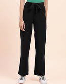 Camla Barcelona  Belted Waist Black Solid Trousers