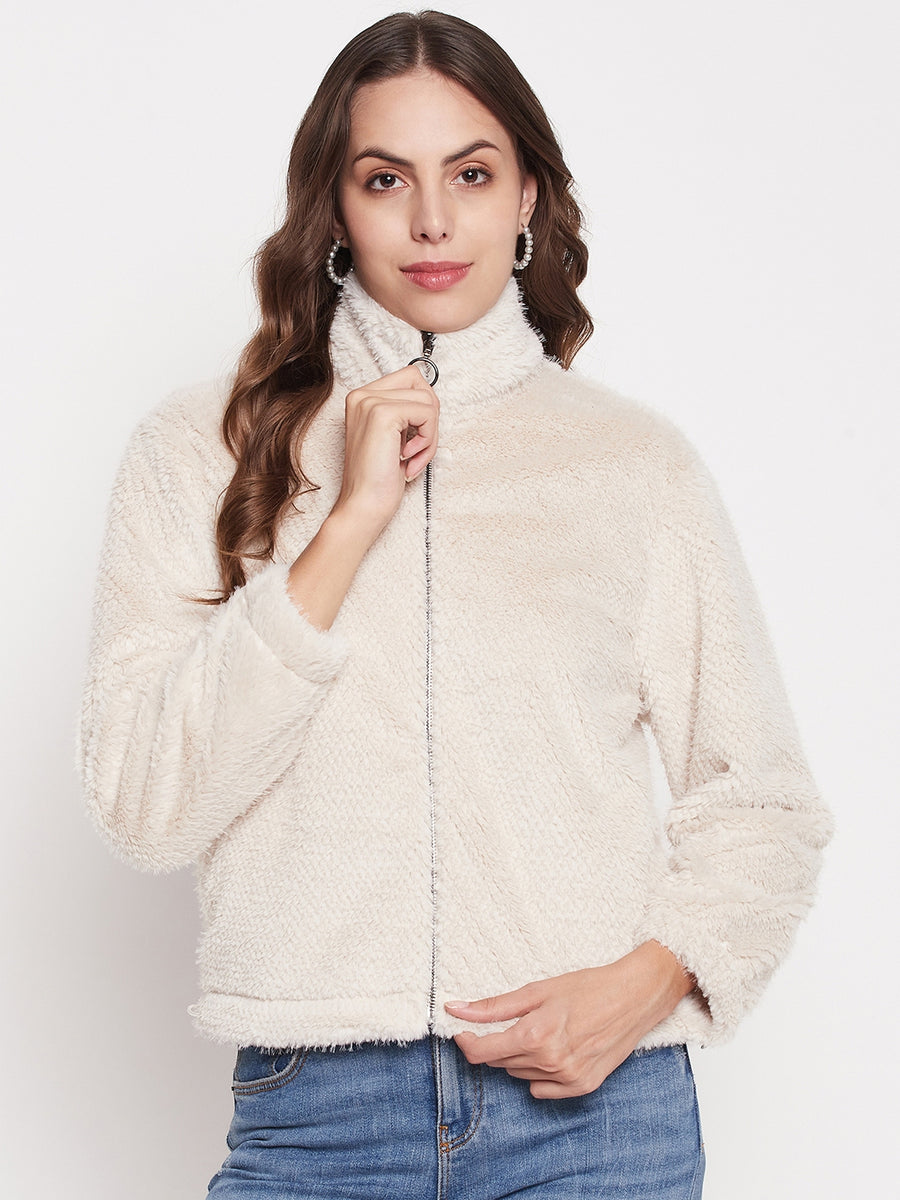 Madame Offwhite Solid Sweatshirt