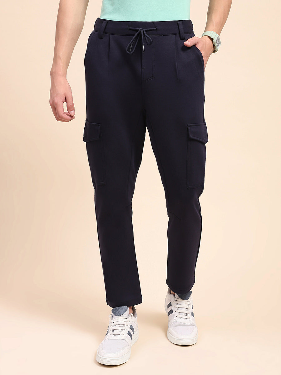 Camla Barcelona Solid Navy Blue Cargo Track Pants