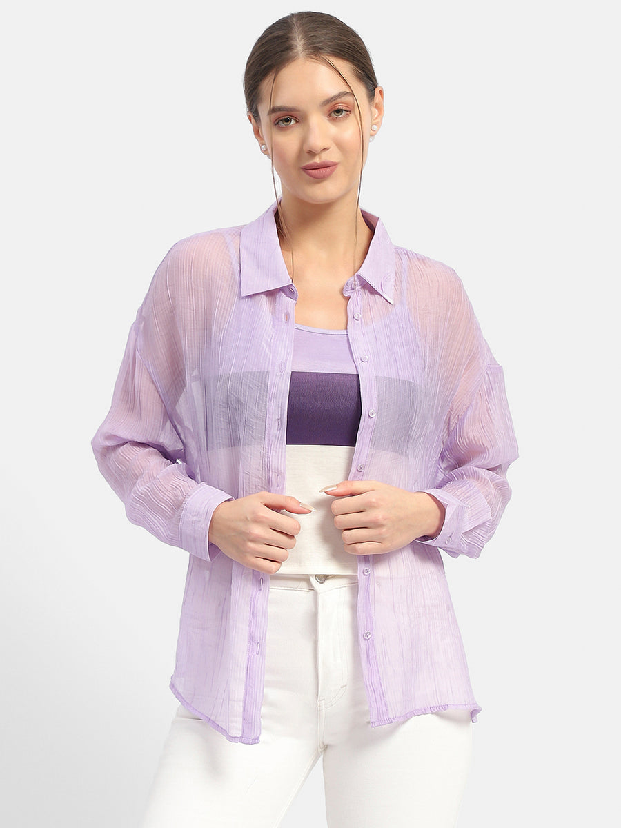 Madame Semi Sheer Lilac Shirt with Colour blocked Inner