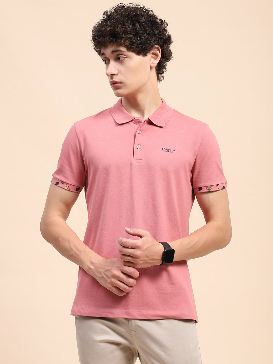 Camla Barcelona Solid Dusty Pink Polo Neck T-shirt