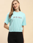 Camla Barcelona Embellished Typography Sky Blue Elasticated Waist T-Shrit