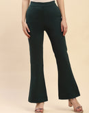 Camla Barcelona Solid Emerald Green Flared Trouser