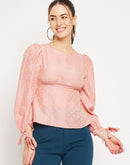 Camla Barcelona Polka Dot Peach Peplum Top