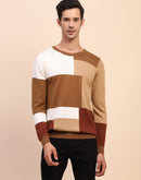 Camla Barcelona Colourblock Crew Neck Fawn Sweater