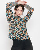 Camla Barcelona Women’S High-Neck Pleated Green Top