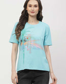 Madame Graphic Print Aqua Blue Regular T- Shirt