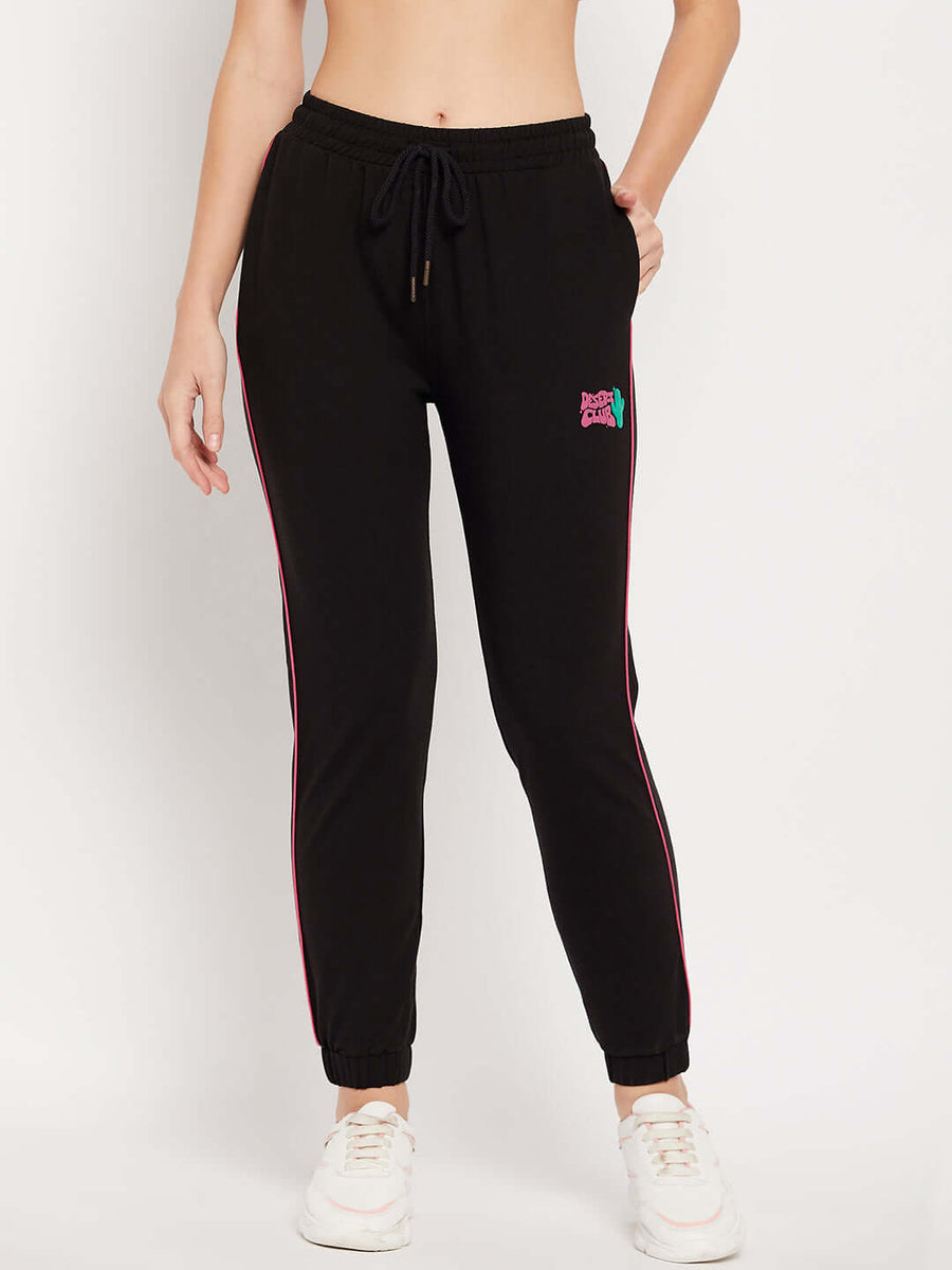 Camla Barcelona Black Cotton Typography Trackpants